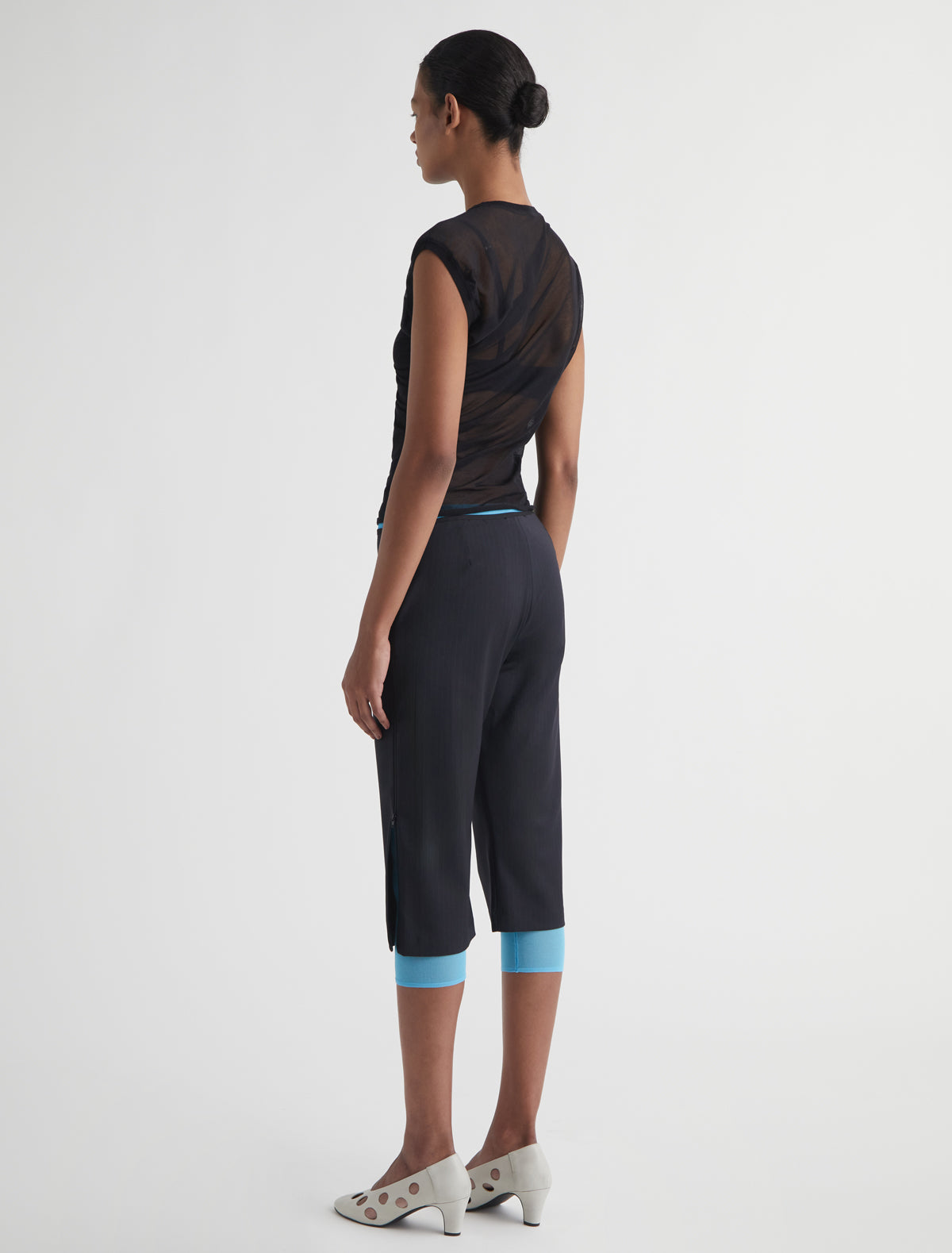 LUMIETI-Pinstripe capri pants with side zippers that open from top