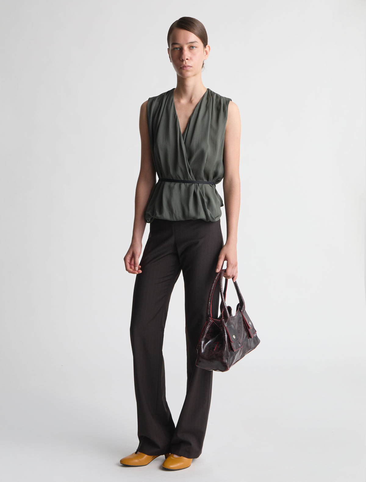 Malek straight leg suit pants black tape detail back brown