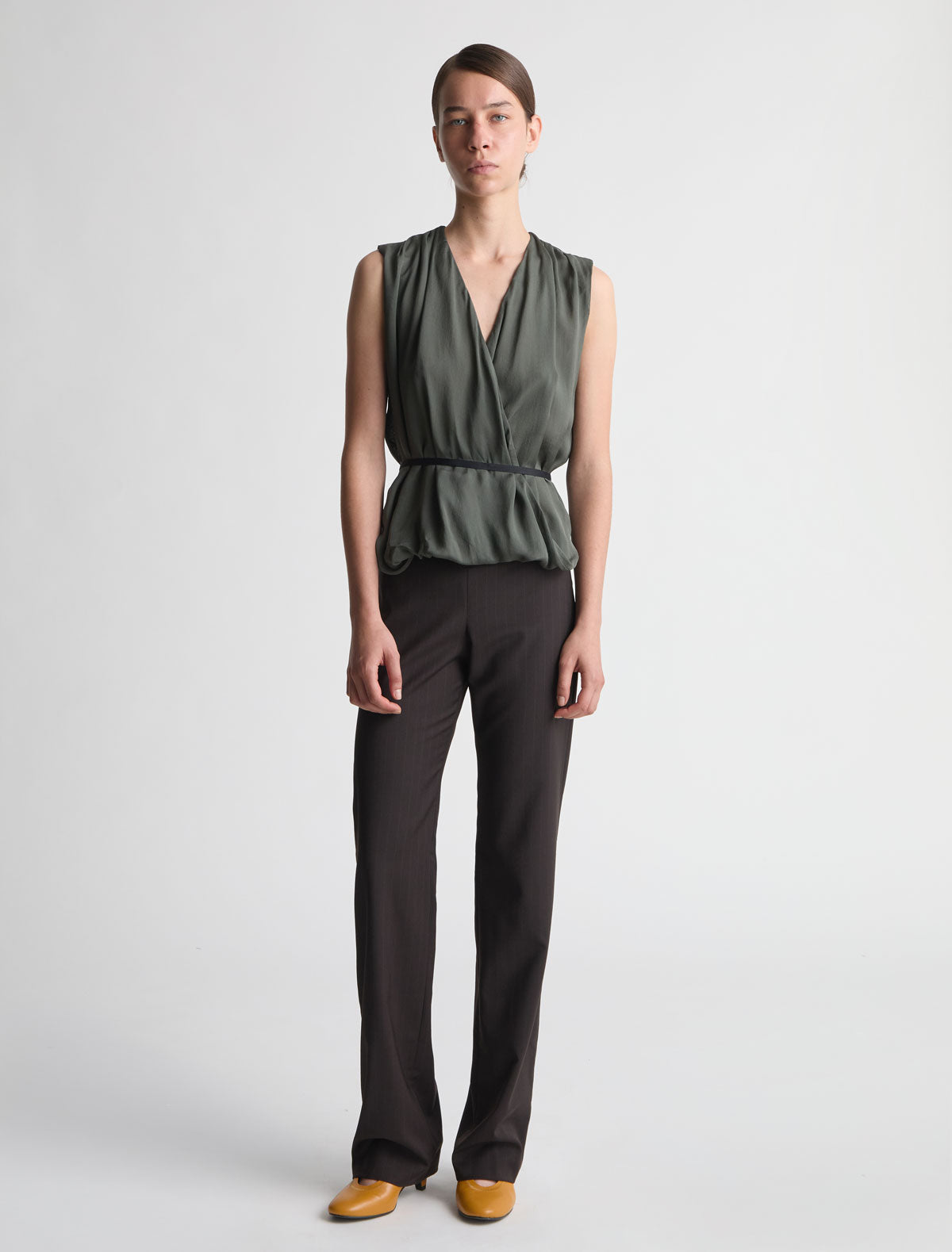 Malek straight leg suit pants black tape detail back brown