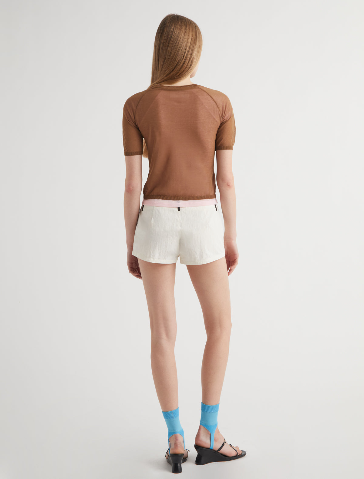paloma wool クロップドカーディガン ニット ブラウン S NICE-Brown short-sleeve knit cardigan with a V-neckline – paloma wool