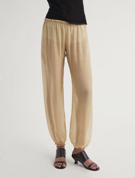WEZA-Ecru delicate, sheer harem silk pants with elastic waistband