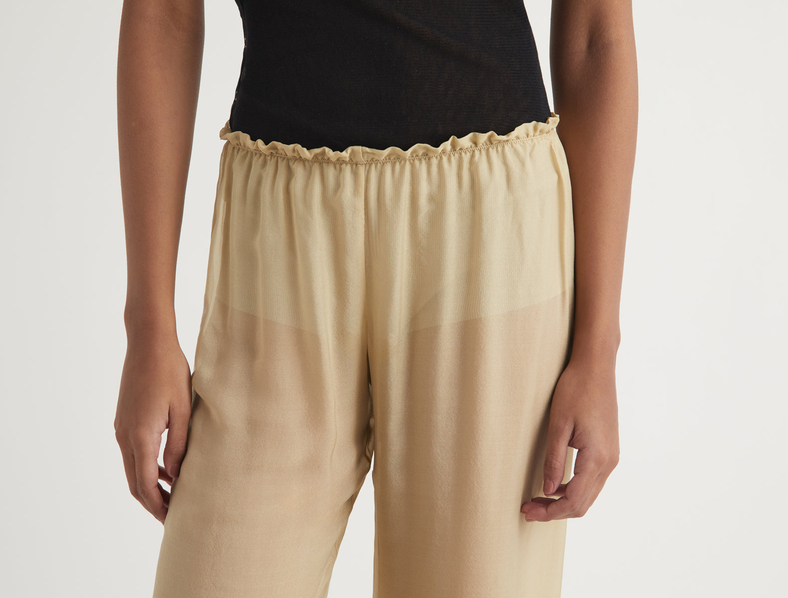 Weza delicate sheer harem silk pants elastic wasitband ankles ecru