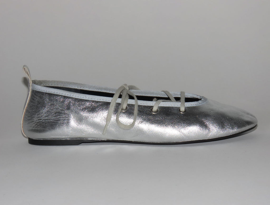 PINA-Silver lace-up leather ballerina