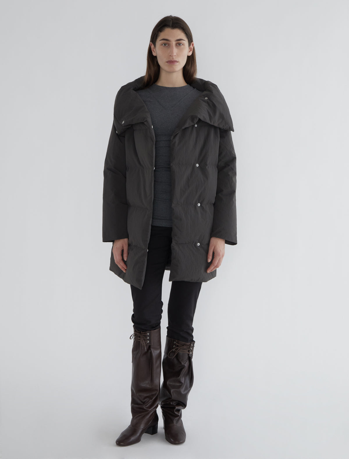 Pruit puffer nylon jacket oversized collar brown