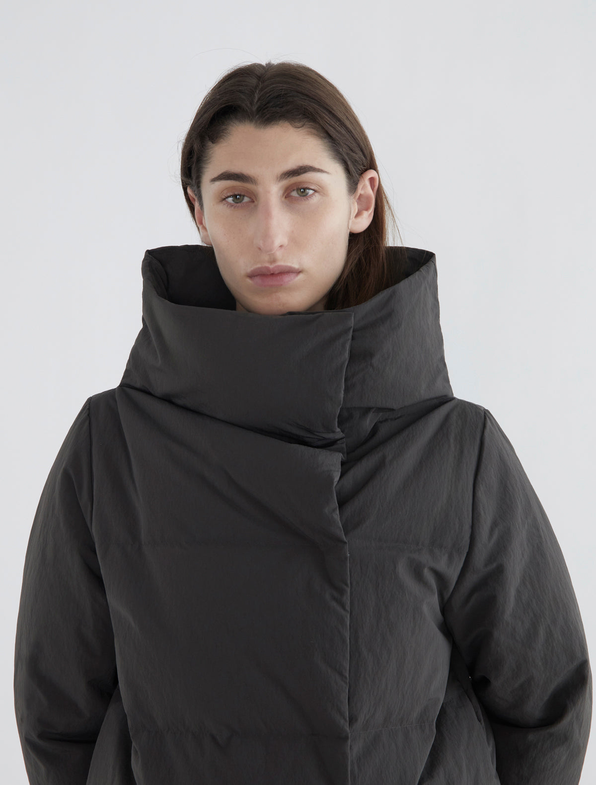 Pruit puffer nylon jacket oversized collar brown