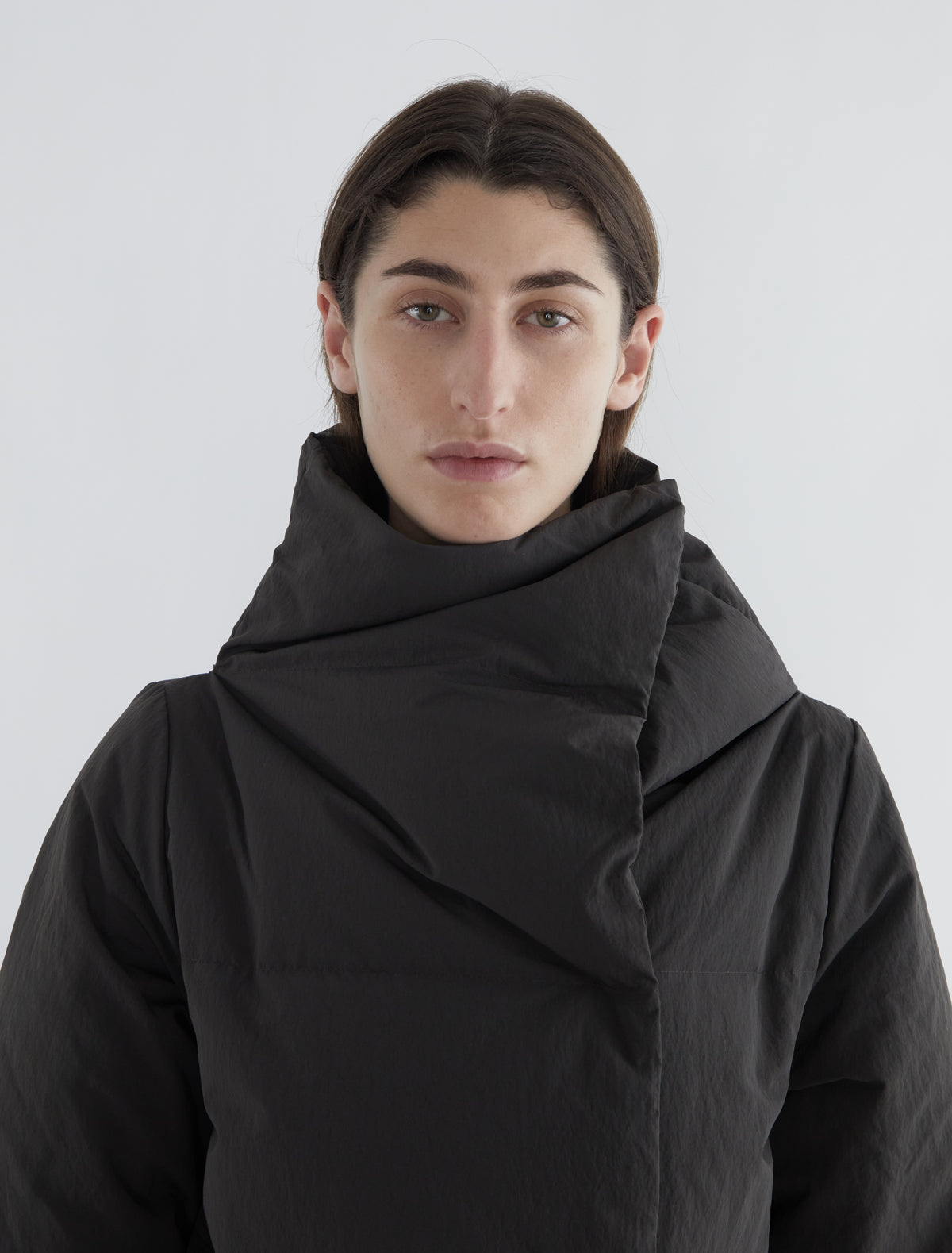 Pruit puffer nylon jacket oversized collar brown