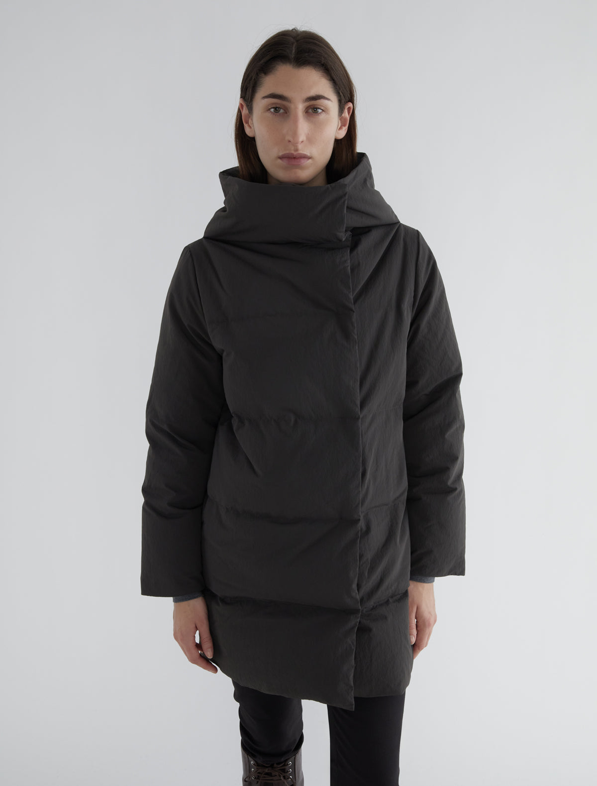 Pruit puffer nylon jacket oversized collar brown