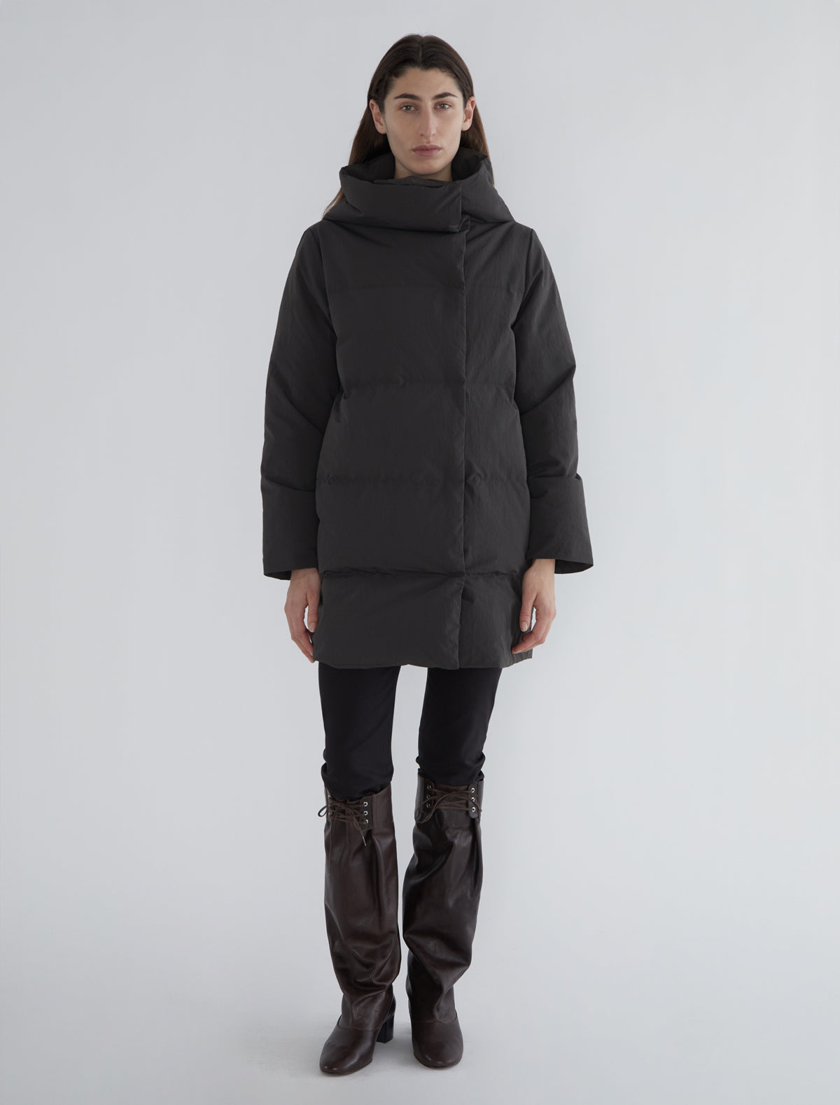 Pruit puffer nylon jacket oversized collar brown