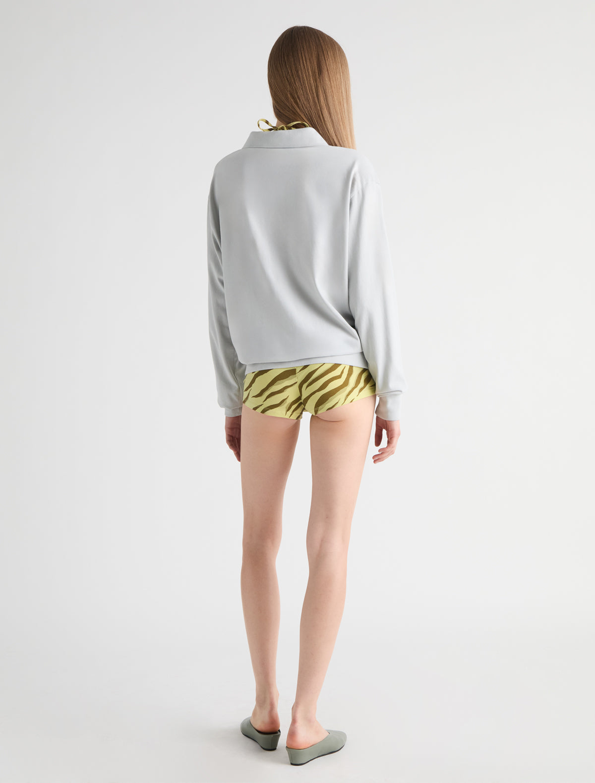 DIO-Yellow stretchy cotton mini shorts with printed motifs