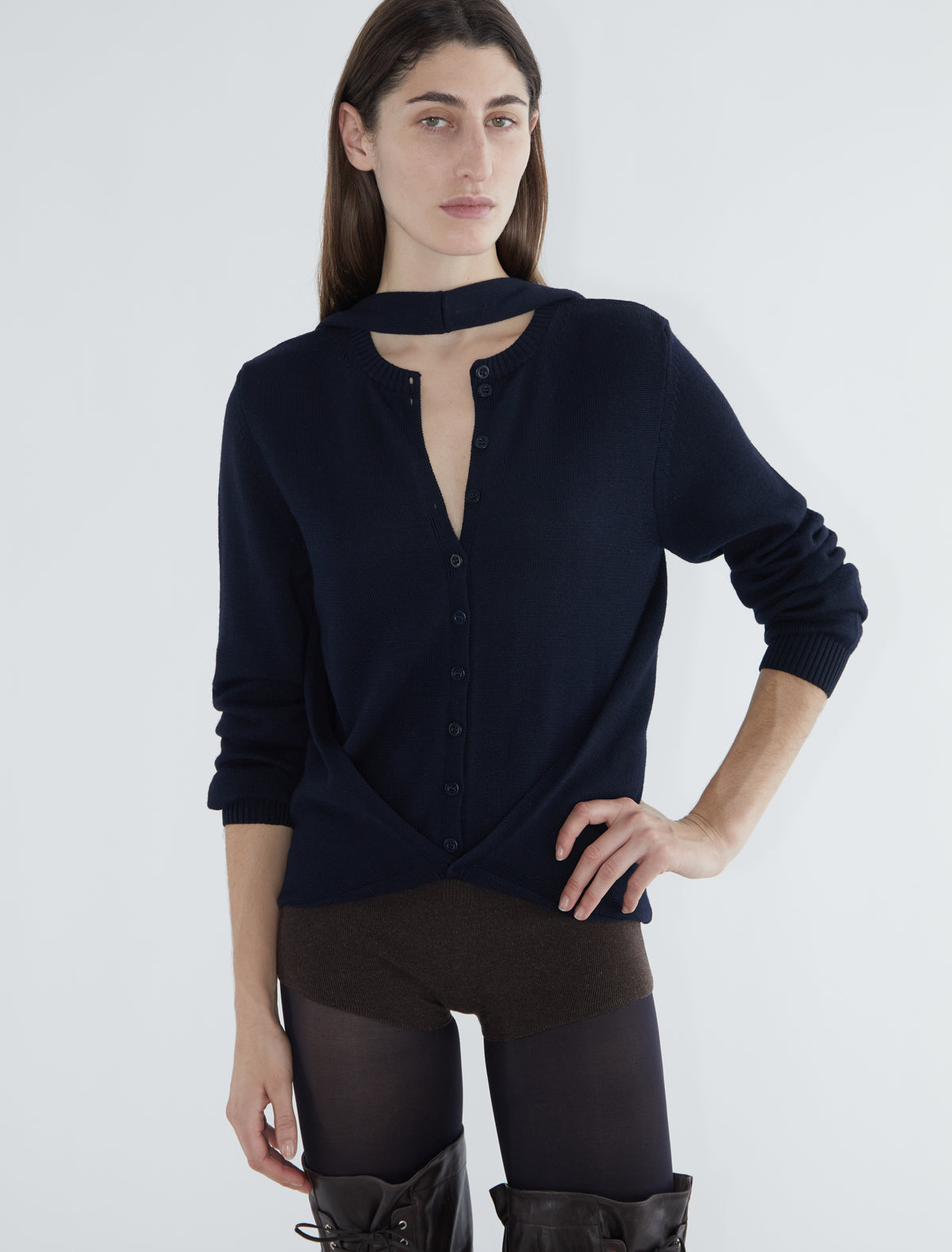 Favi multiposition wool cardigan navy