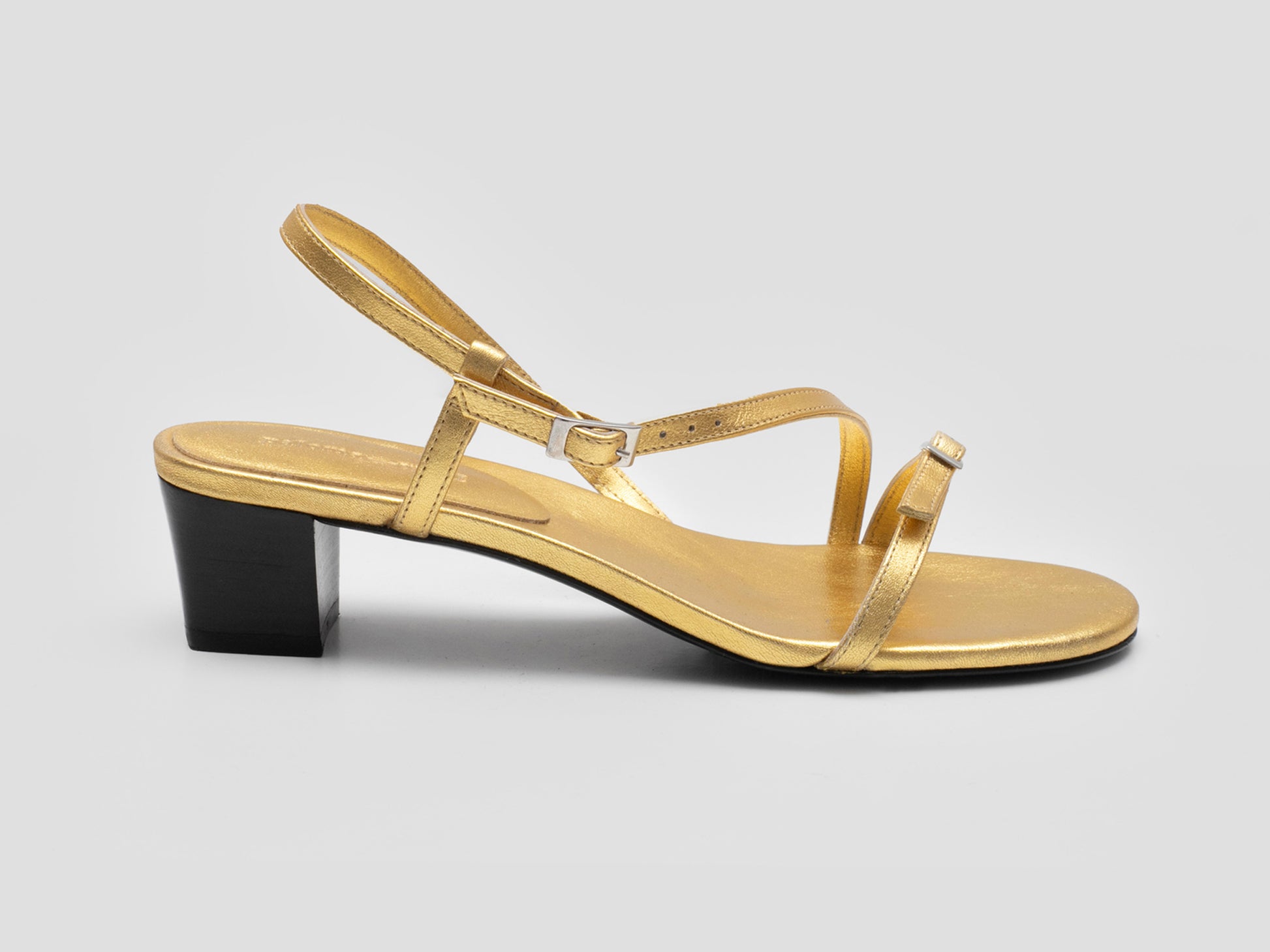 Mara square shaped heel strappy sandals gold