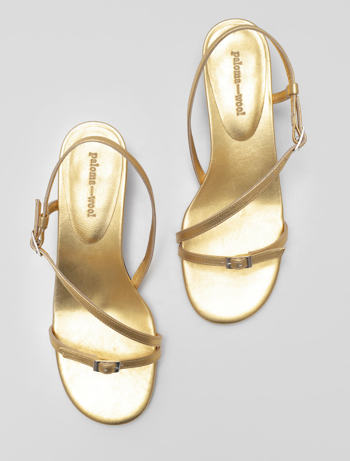 Mara square shaped heel strappy sandals gold