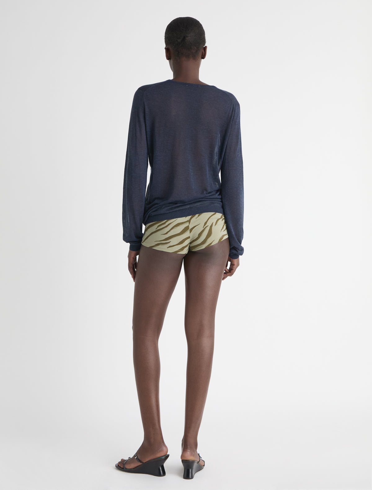 DIO-Khaki stretchy cotton mini shorts with printed motifs