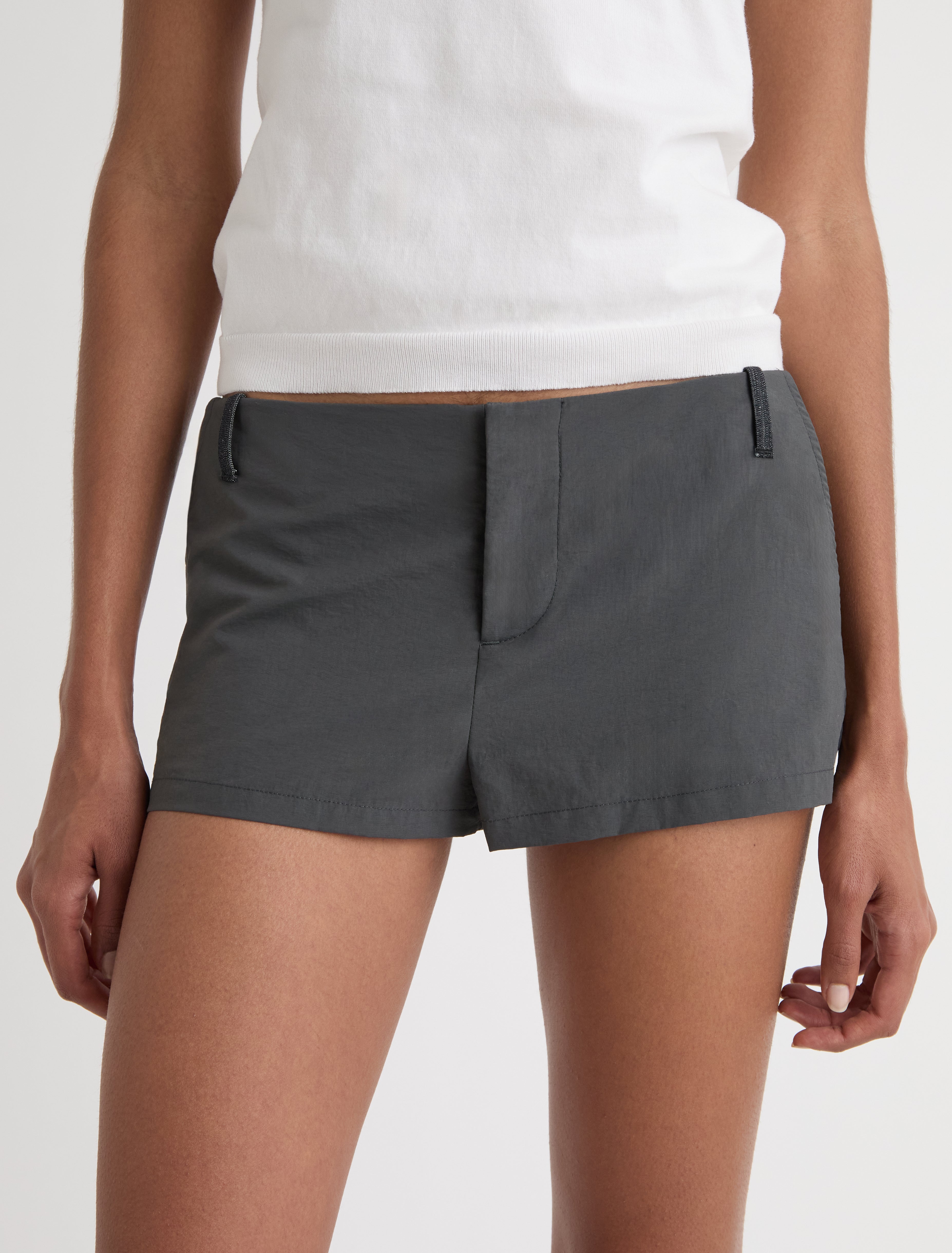 MASIP-Low-rise nylon shorts with side pockets and denim details
