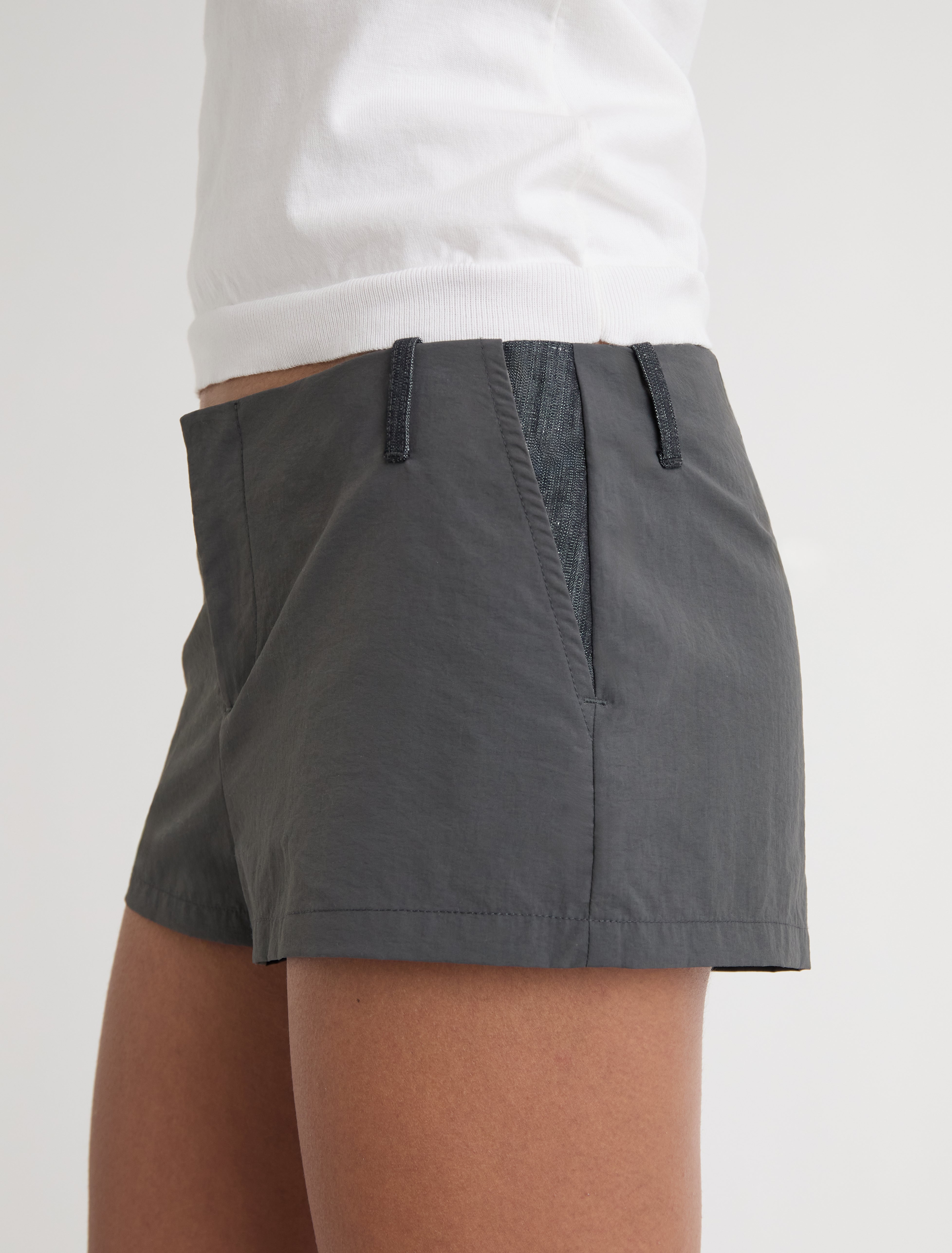 MASIP-Low-rise nylon shorts with side pockets and denim details