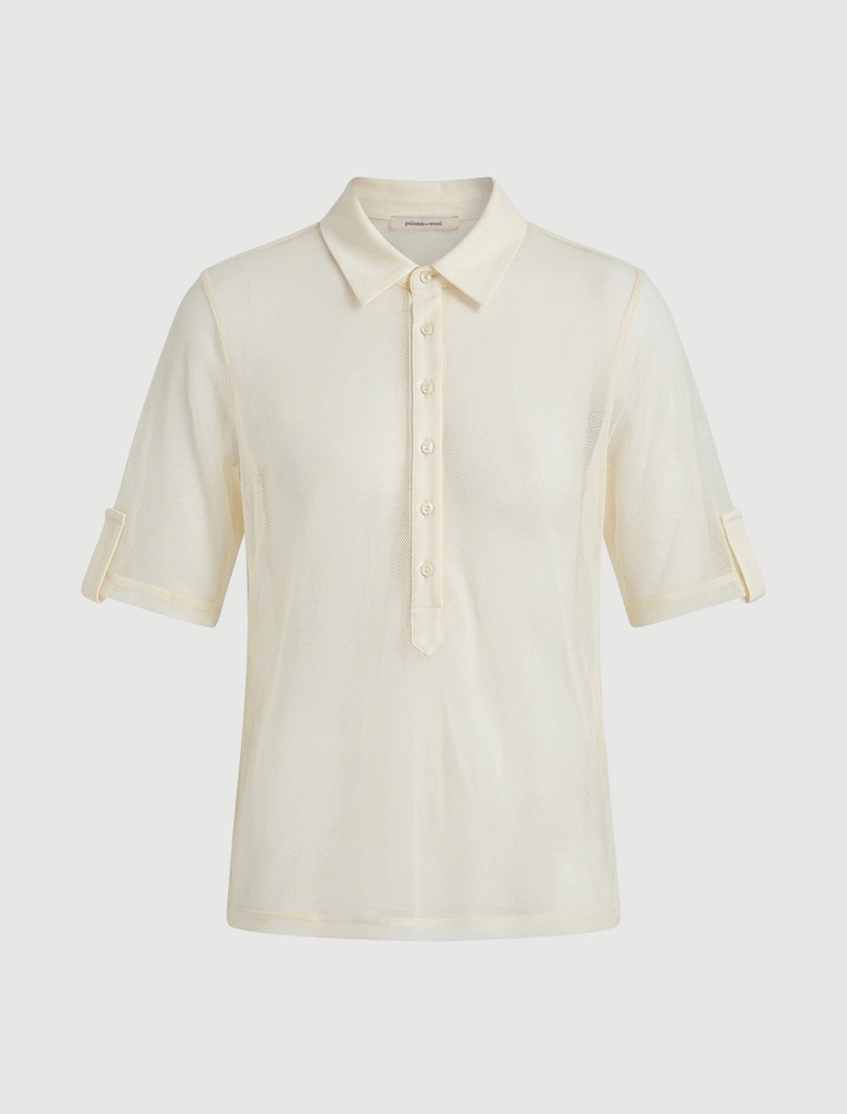 SILE-Off white tulle polo top with cotton collar and placket