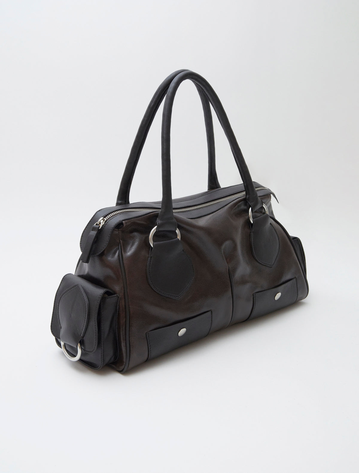 Tilda bowling style leather bag double handles brown