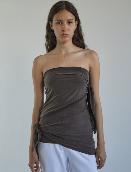 BUHO-Brown cupro bandeau top with two long ties that wrap around