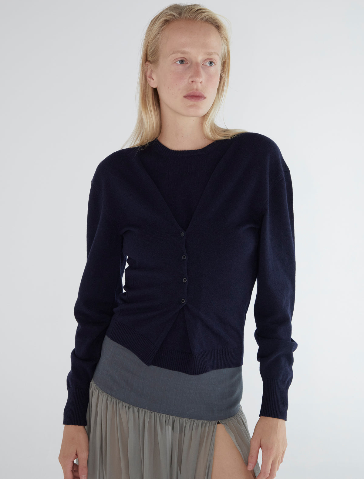 Clor long sleeved sweater buttons waist navy