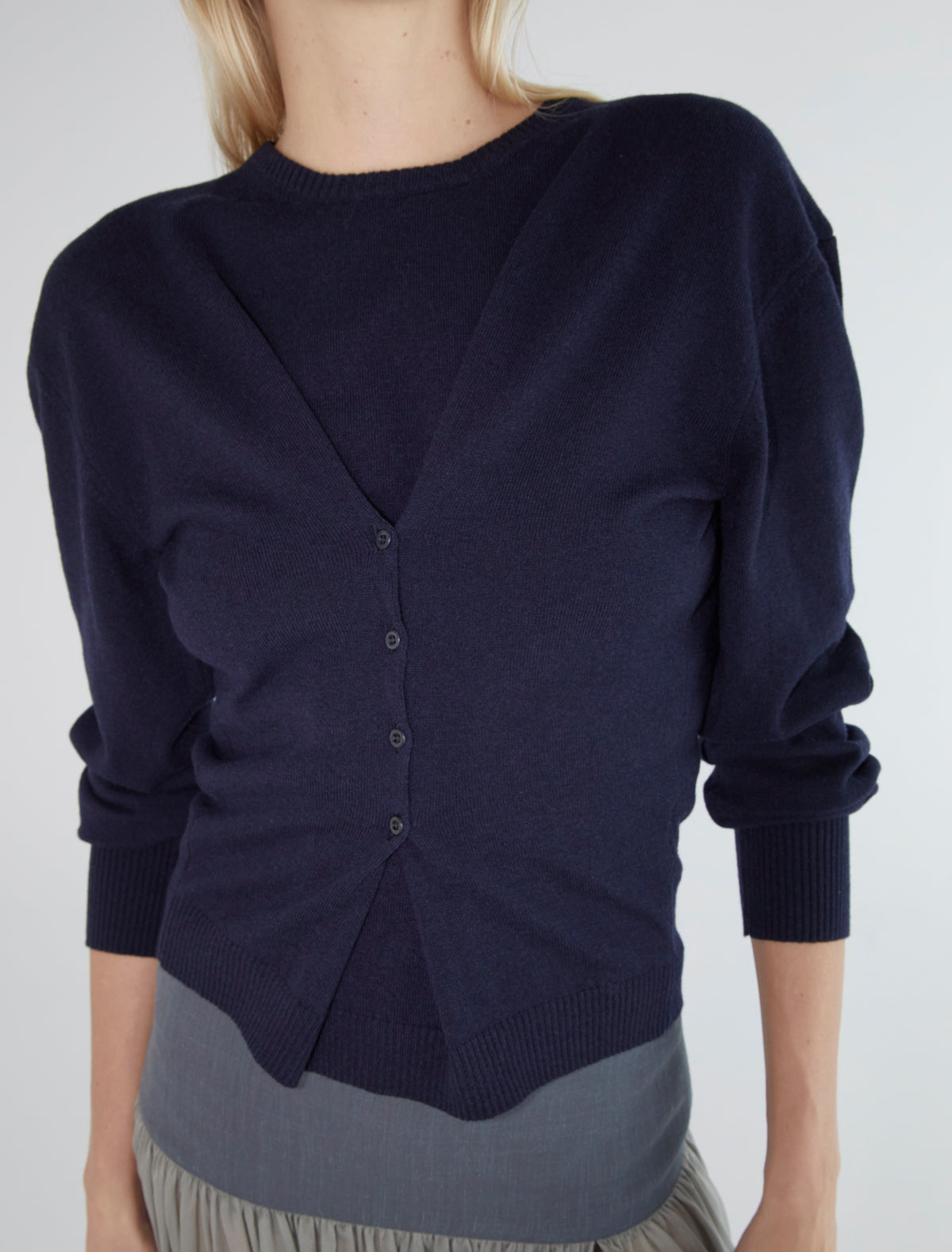 Clor long sleeved sweater buttons waist navy