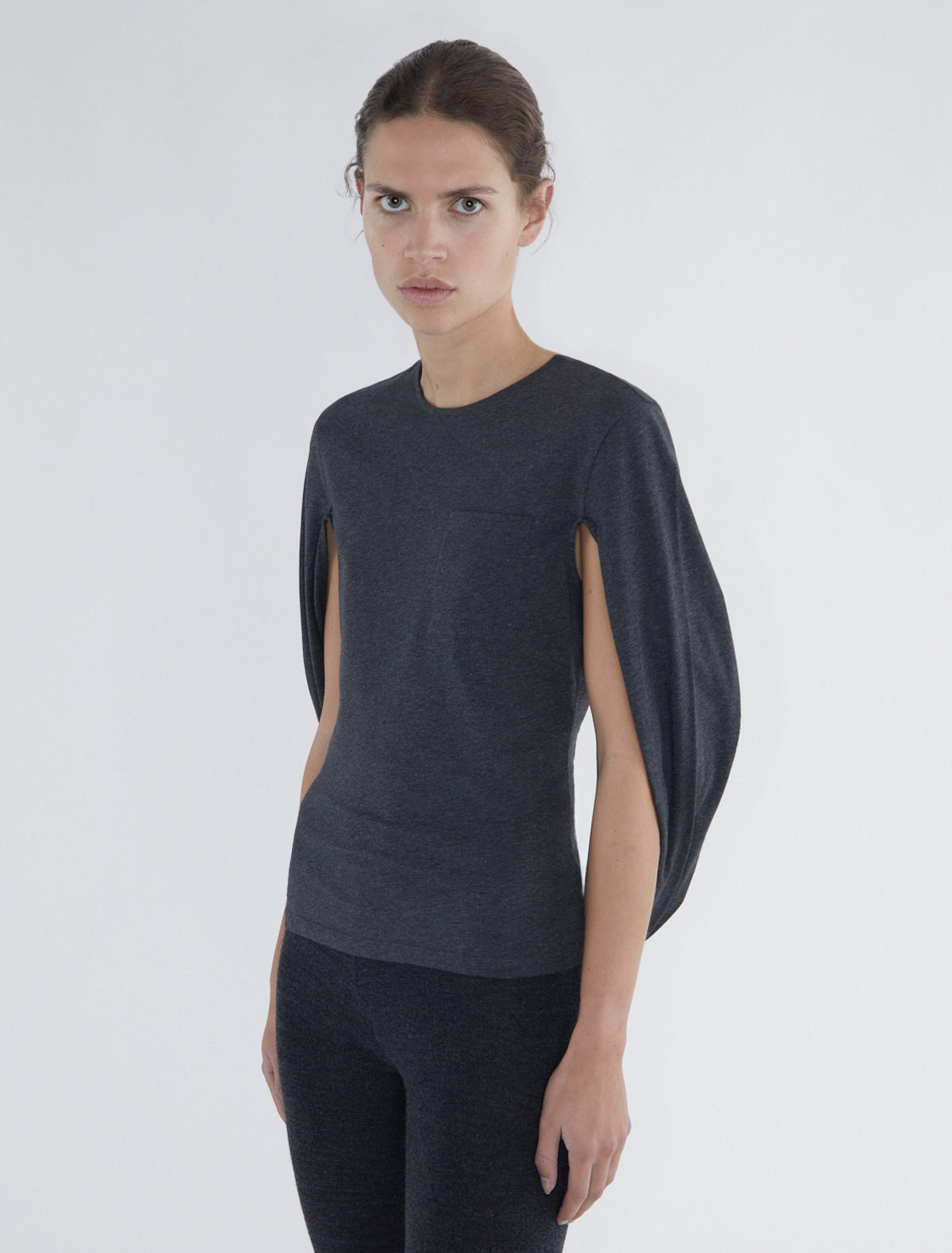 Coriandre cotton top sleeves joined darkgrey