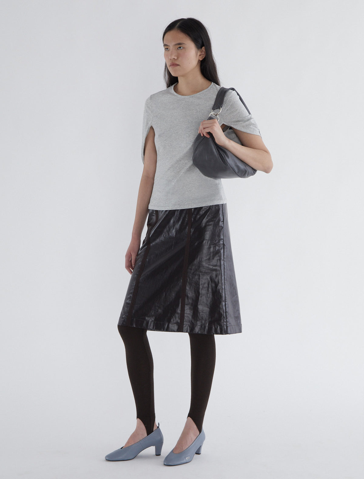 Coriandre cotton top sleeves joined grey