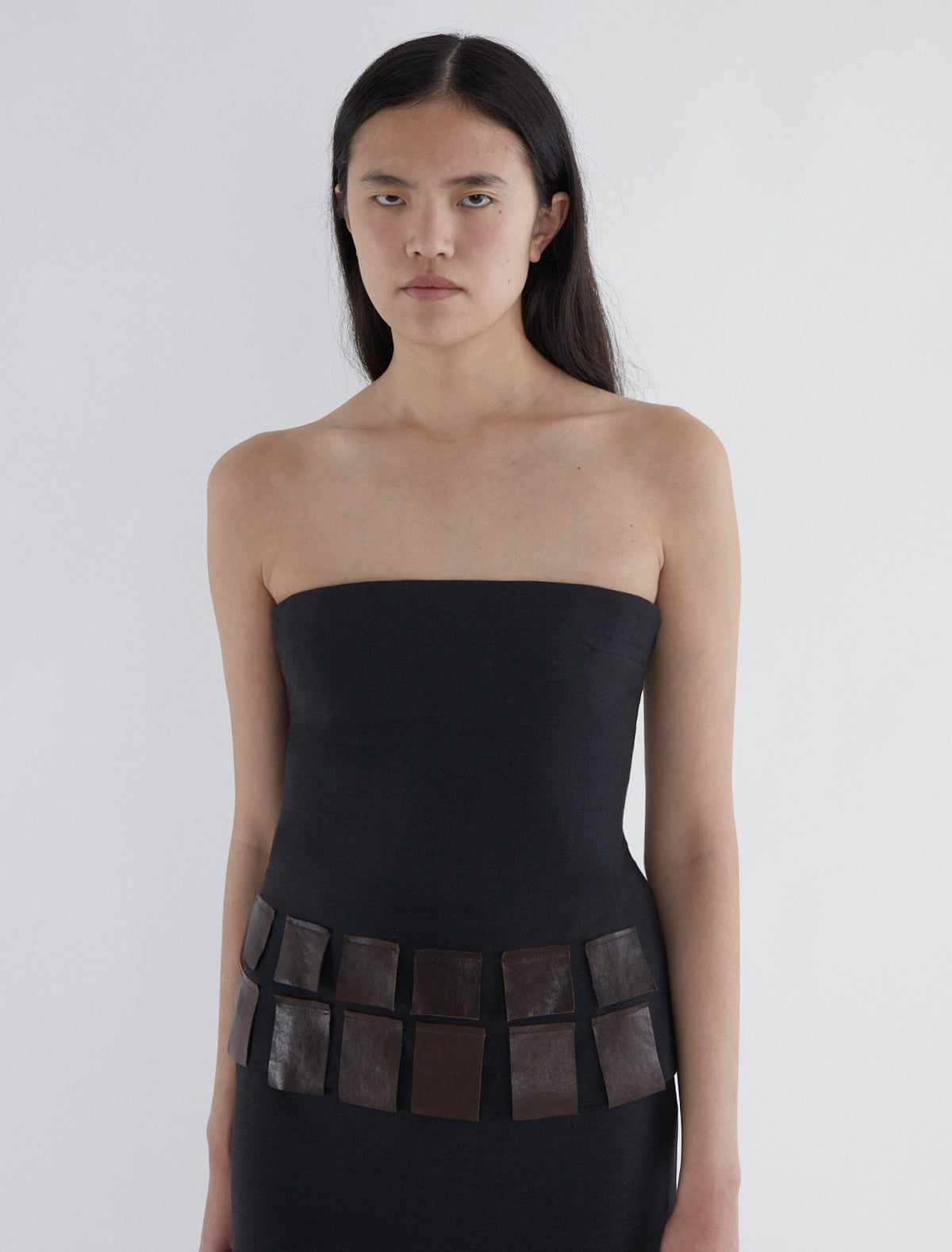 Diana fitted tailoring bandeau top leather flaps