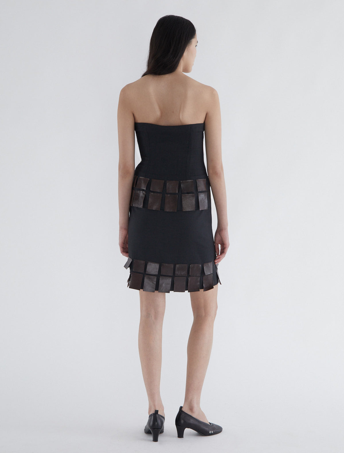 Diana fitted tailoring bandeau top leather flaps