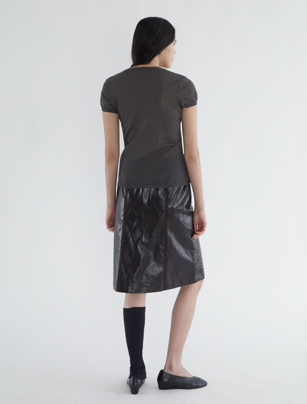 Don delicate sheer short sleeve top baker neckline