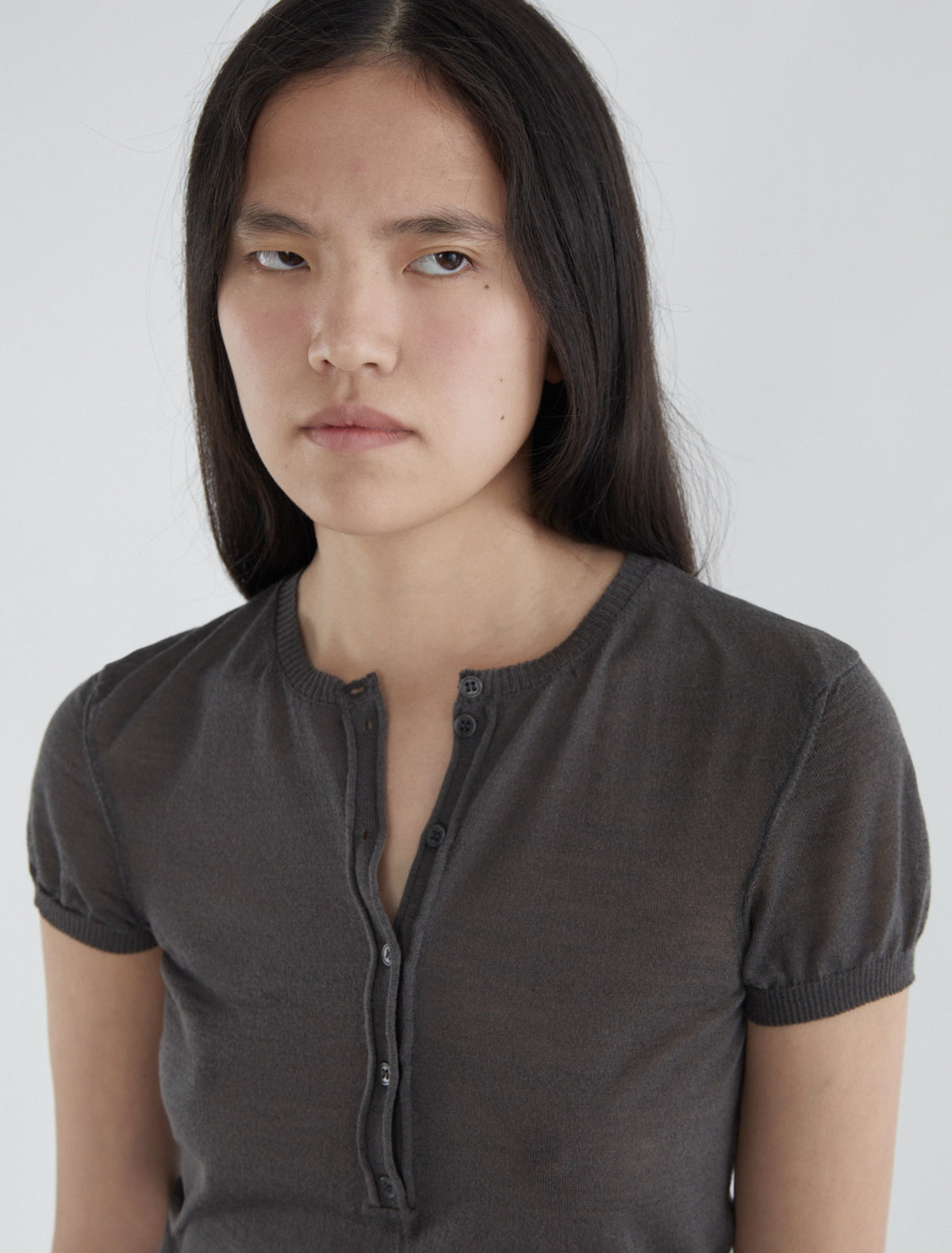 Don delicate sheer short sleeve top baker neckline