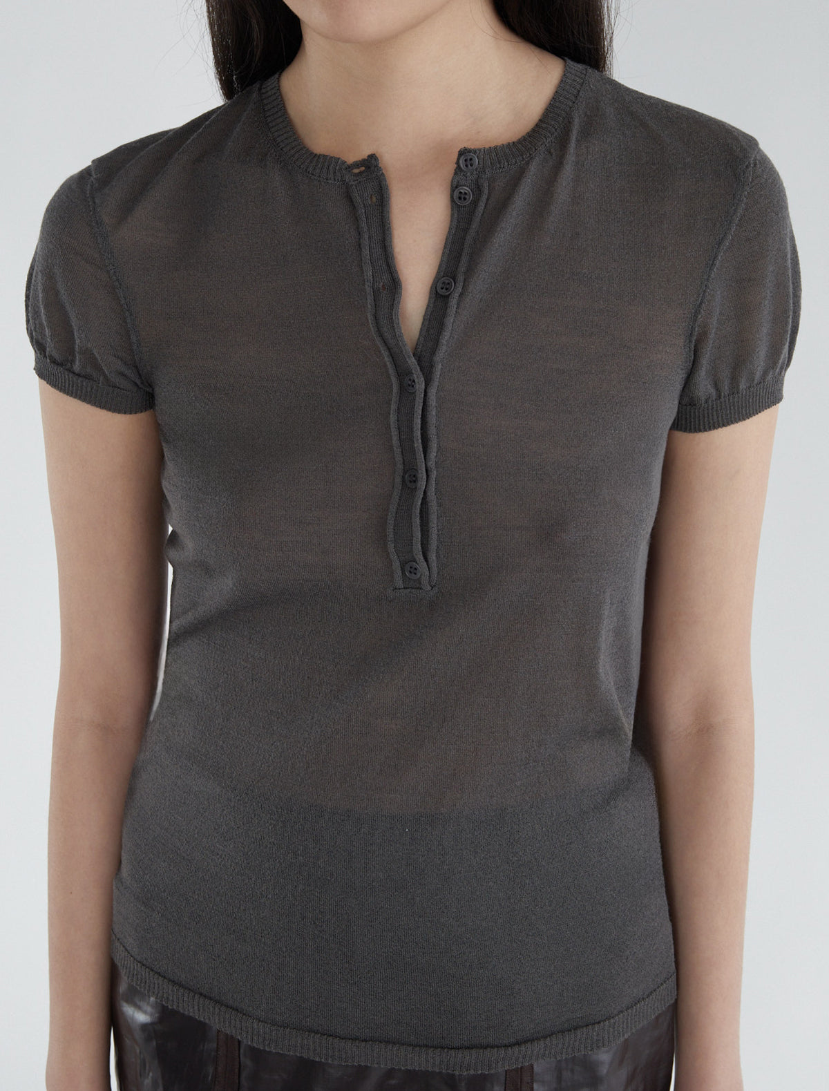 Don delicate sheer short sleeve top baker neckline