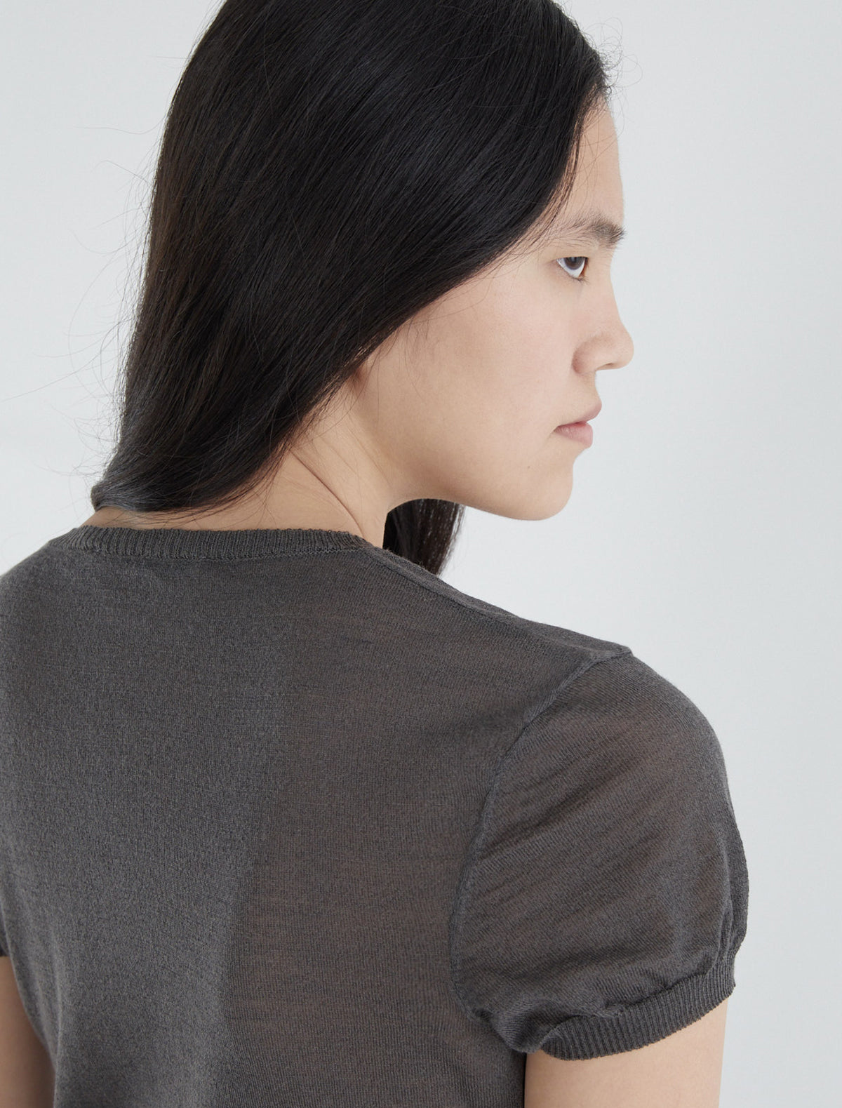 Don delicate sheer short sleeve top baker neckline