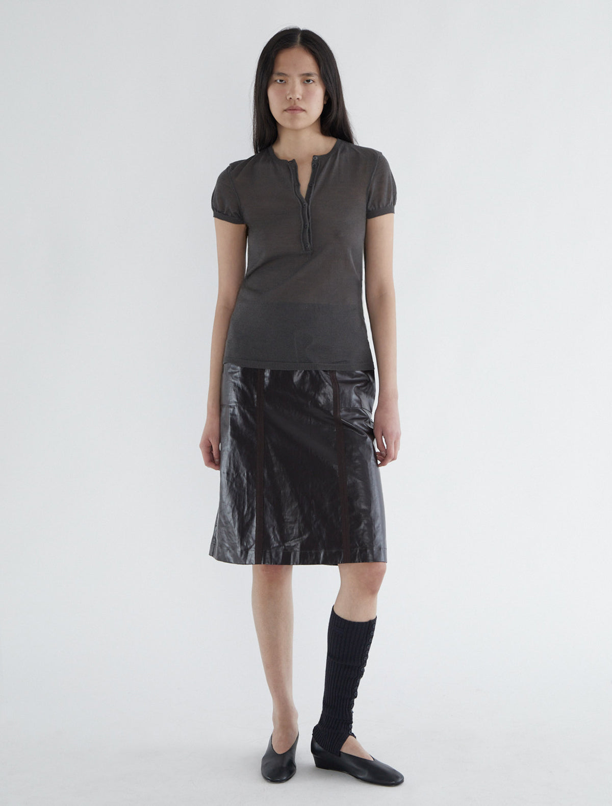 Don delicate sheer short sleeve top baker neckline