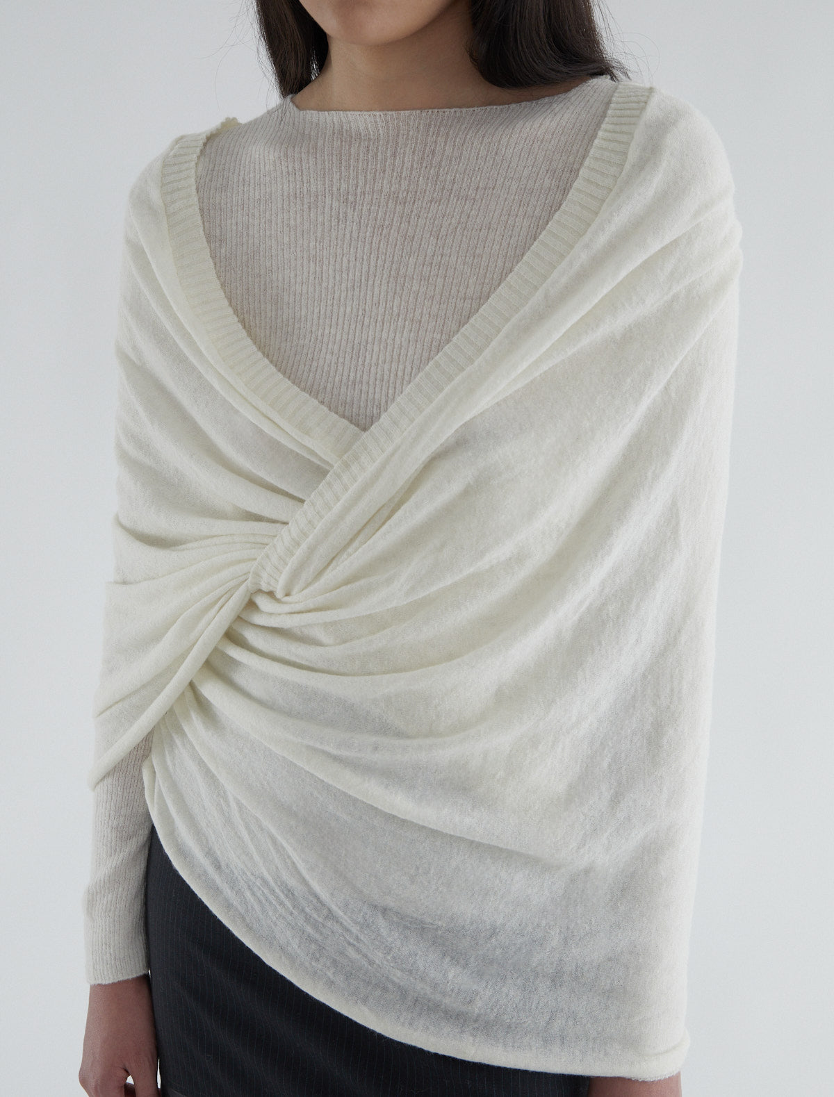 Elio ribbed sweater crossover piece white