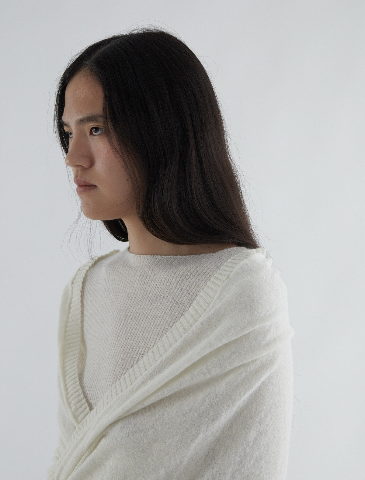 Elio ribbed sweater crossover piece white