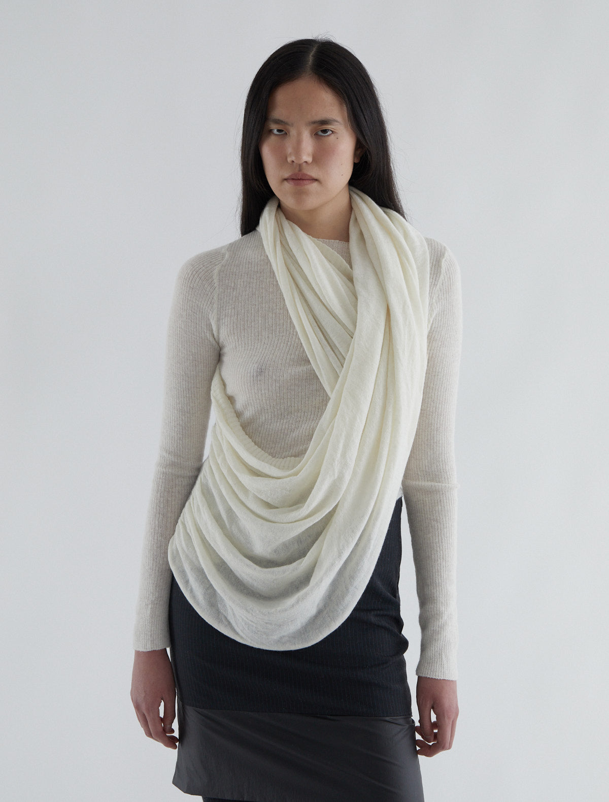 Elio ribbed sweater crossover piece white