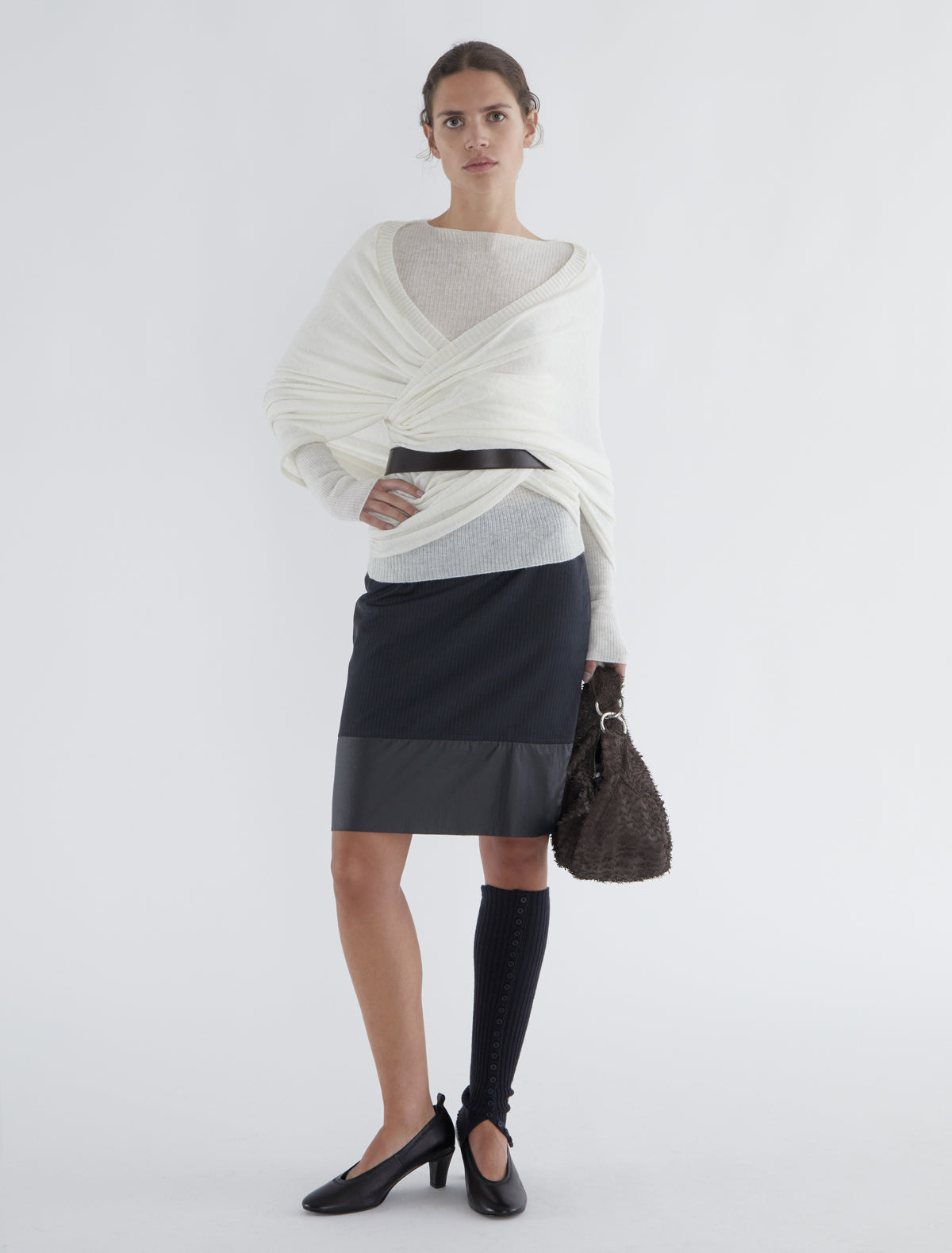 Elio ribbed sweater crossover piece white