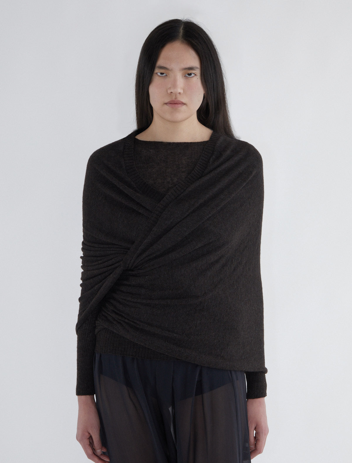 Elio ribbed sweater crossover piece darkbrown