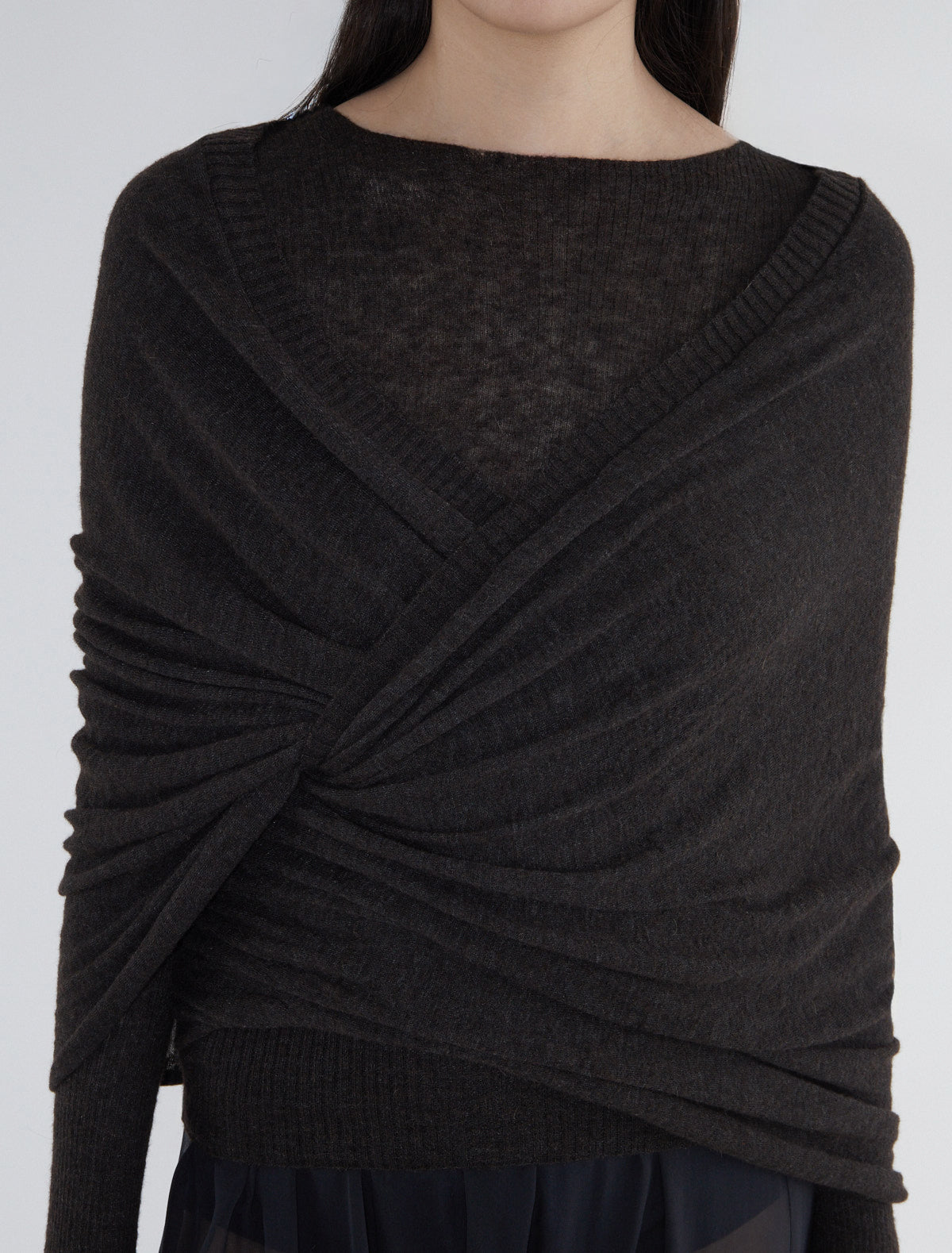 Elio ribbed sweater crossover piece darkbrown