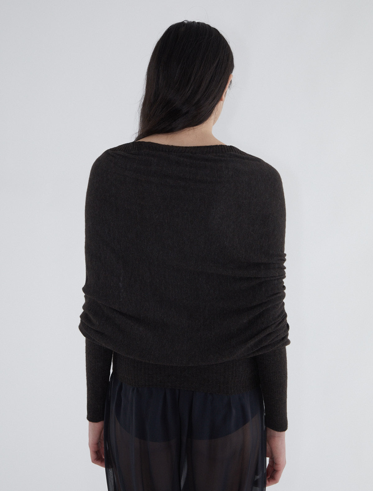 Elio ribbed sweater crossover piece darkbrown