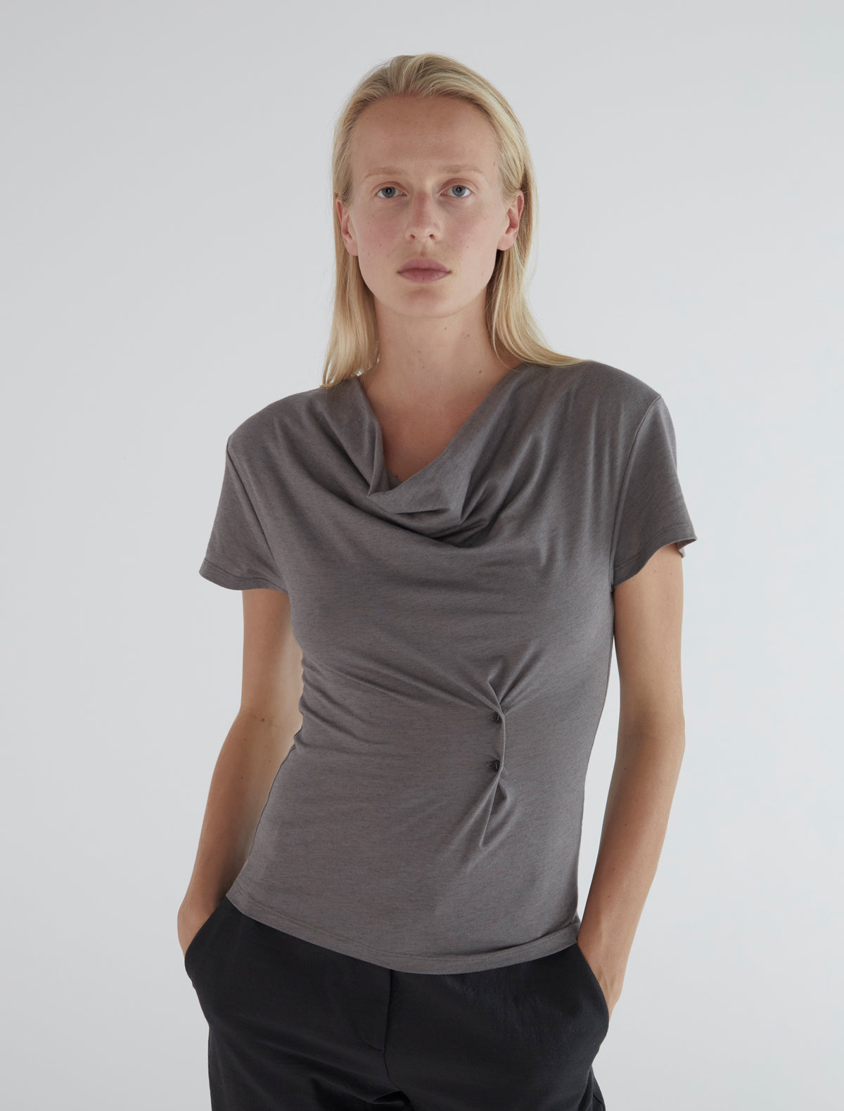 Hazzard tshirt draped neckline adjustable waist lightgrey
