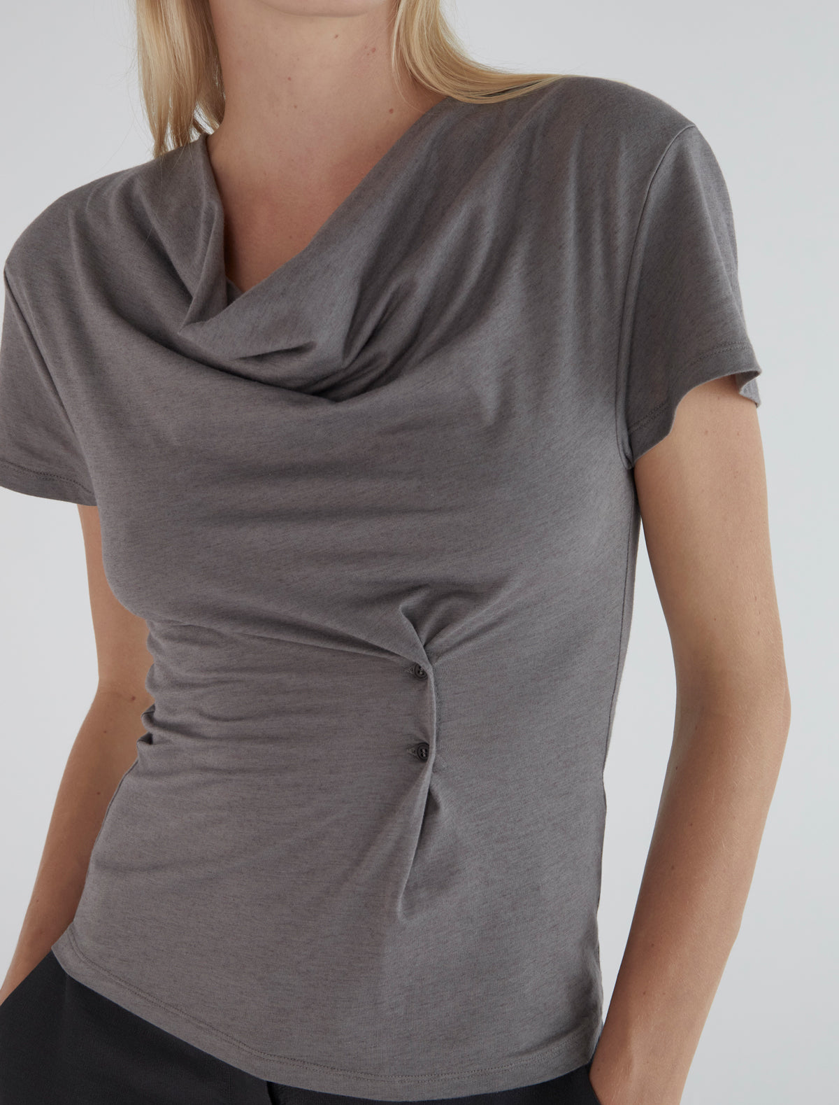 Hazzard tshirt draped neckline adjustable waist lightgrey