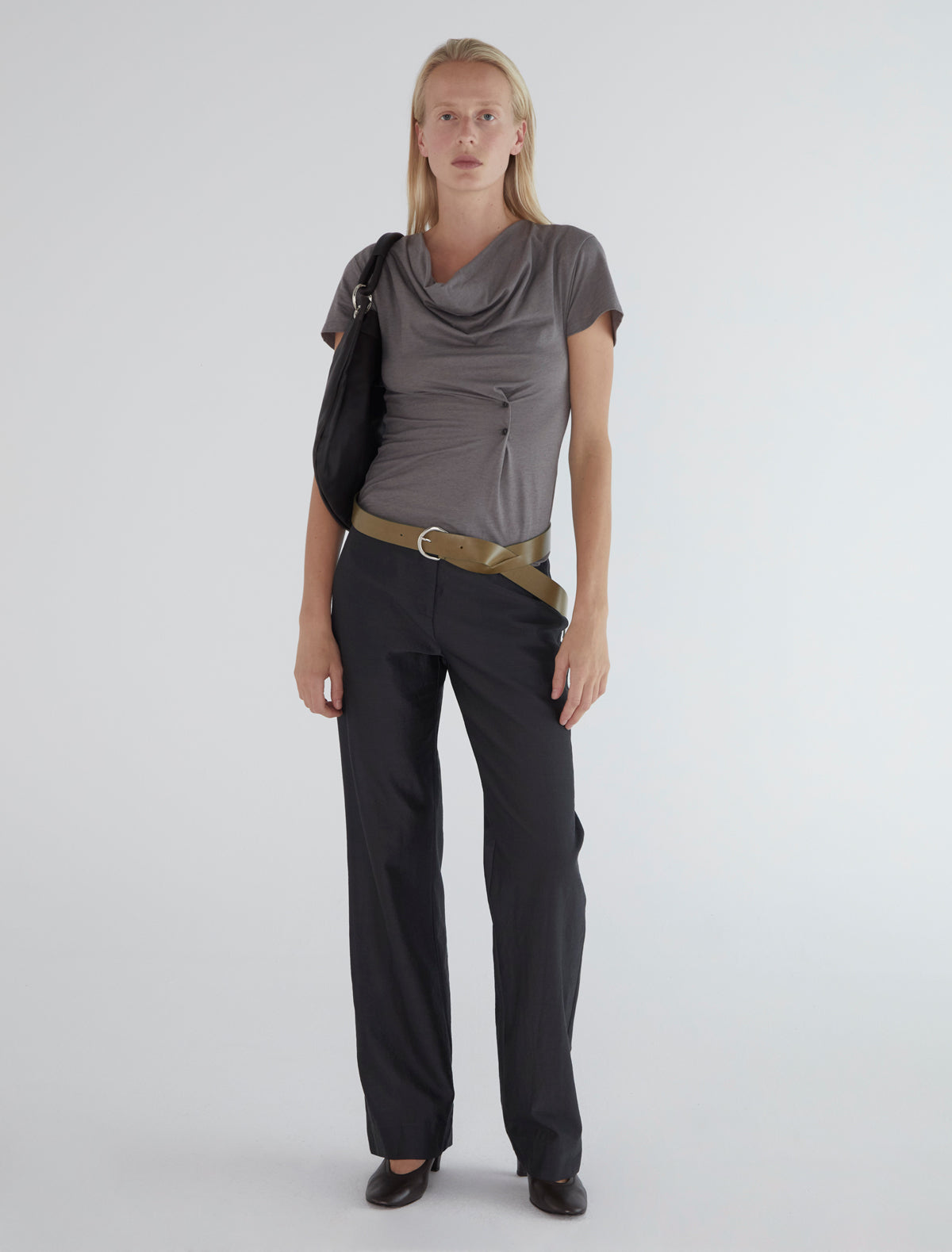 Hazzard tshirt draped neckline adjustable waist lightgrey