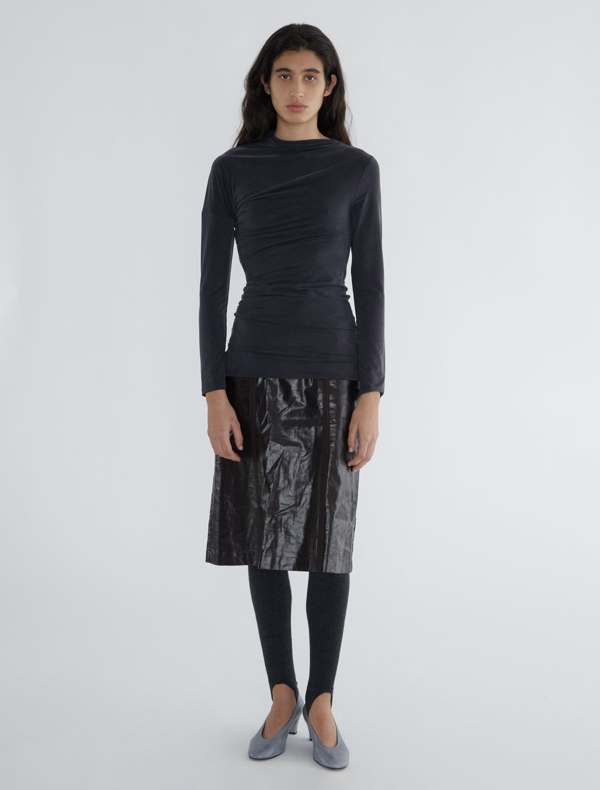 Jojo asymmetric long sleeve cupro top