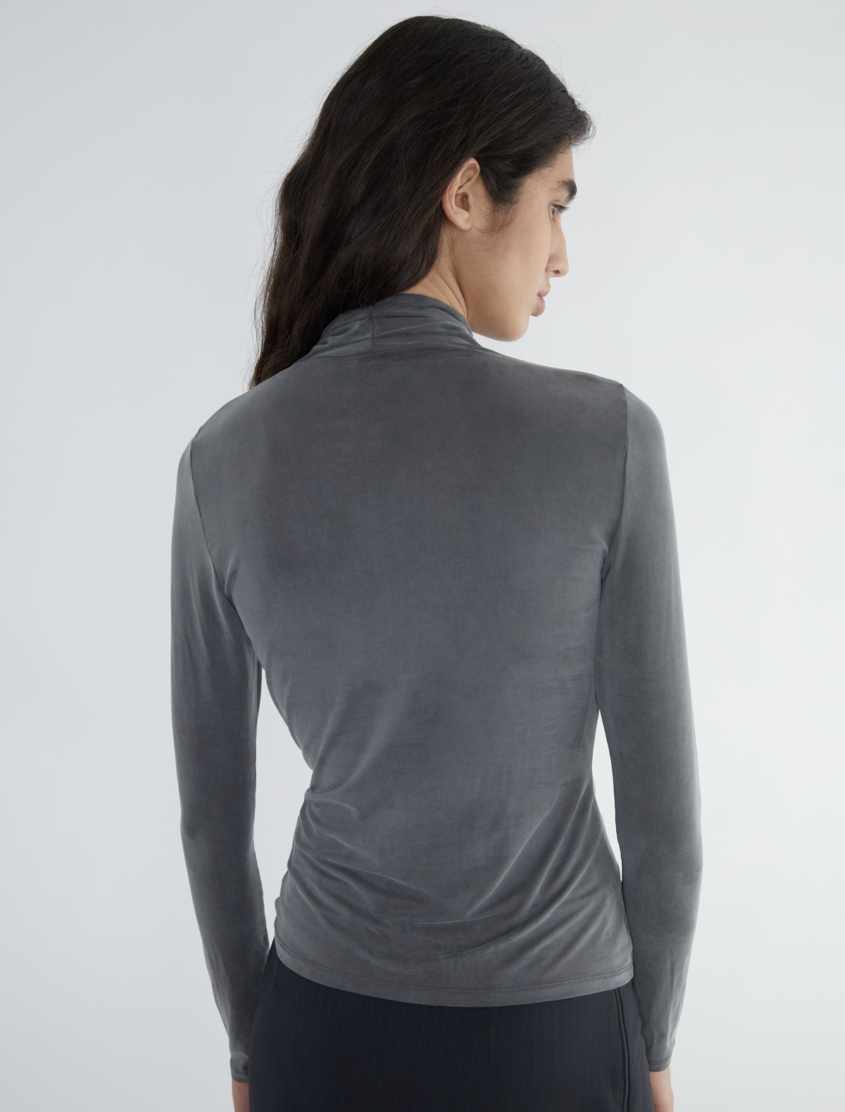 Long such long sleeved cupro top draped crossed neckline grey
