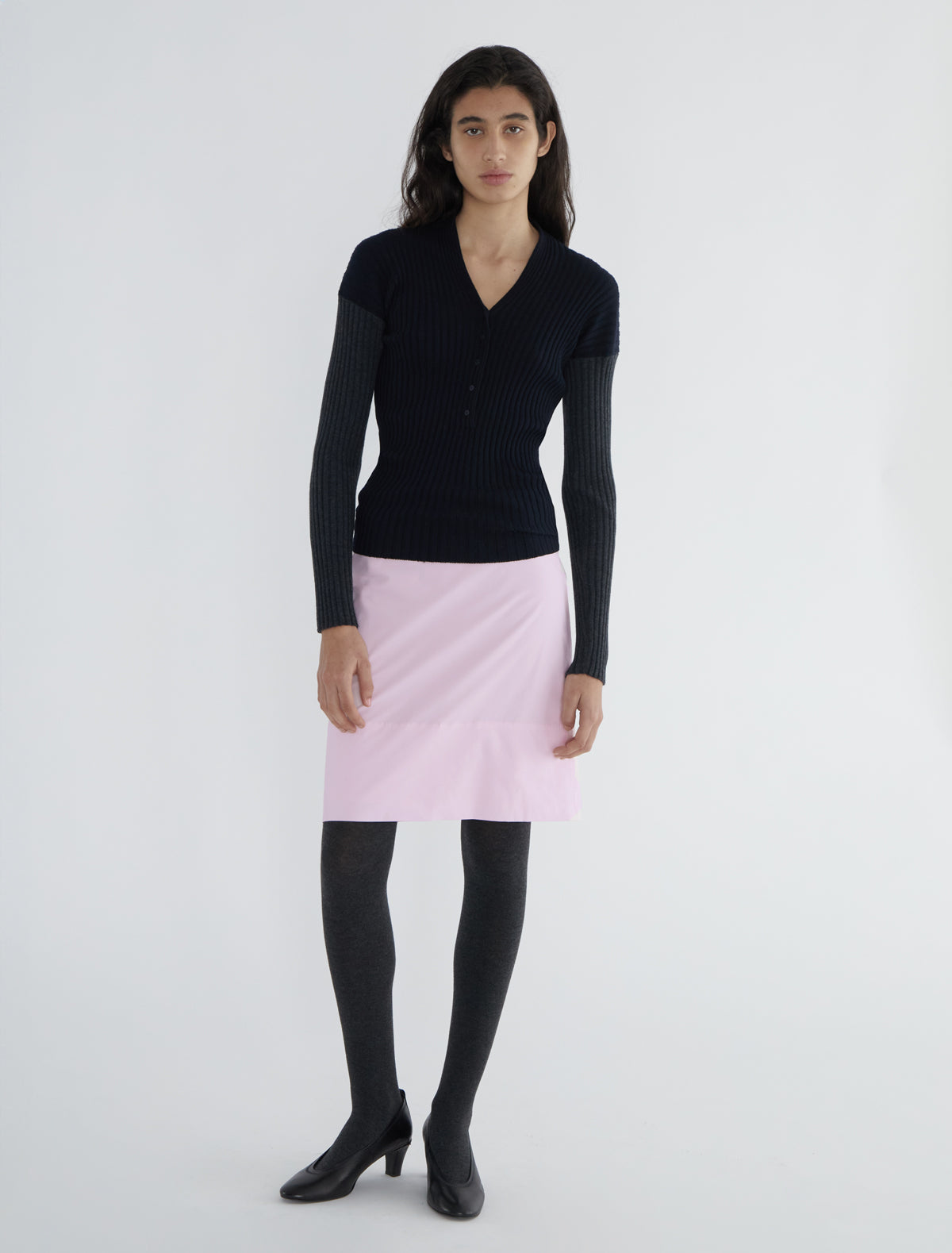 MARISA-Long-sleeve ribbed sweater with a front button opening