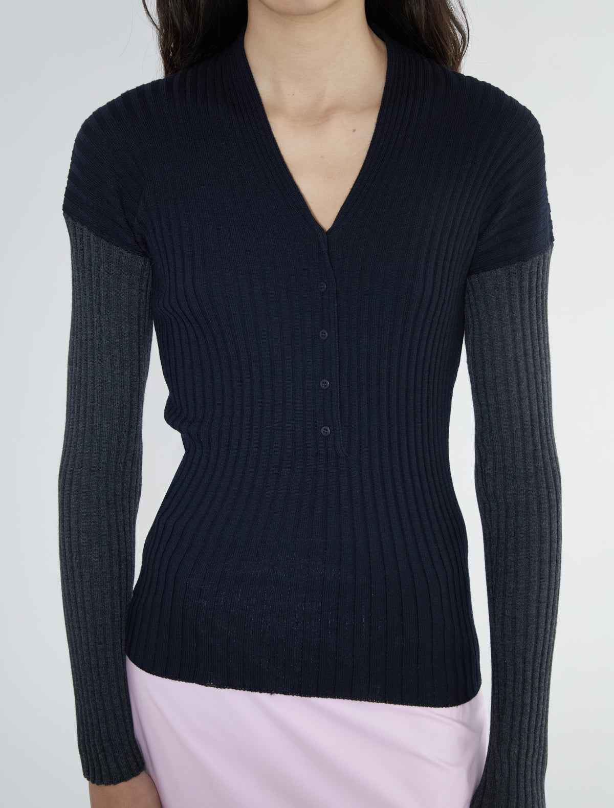 Marisa long sleeve ribbed sweater front button opening