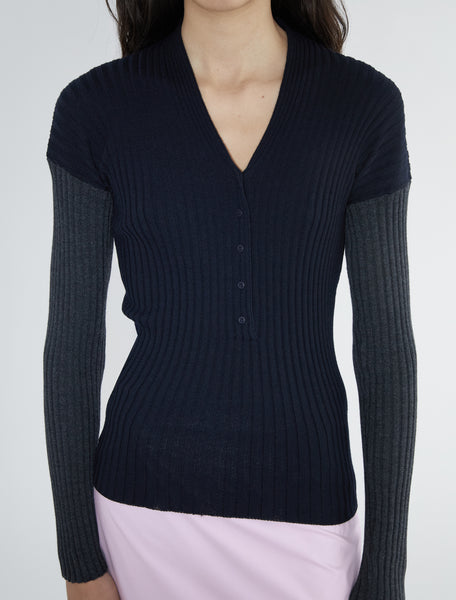 palomawool リブ　ロンT S MARISA-Long-sleeve ribbed sweater with a front button opening