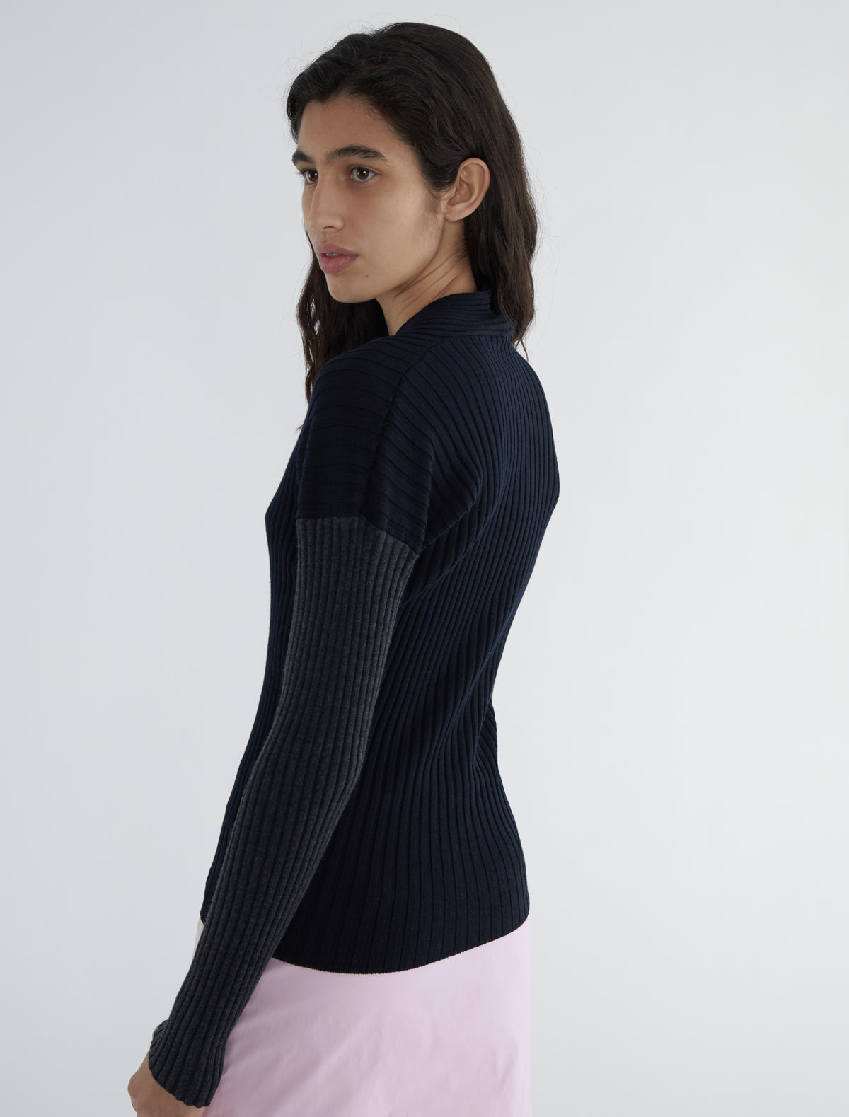 MARISA-Long-sleeve ribbed sweater with a front button opening
