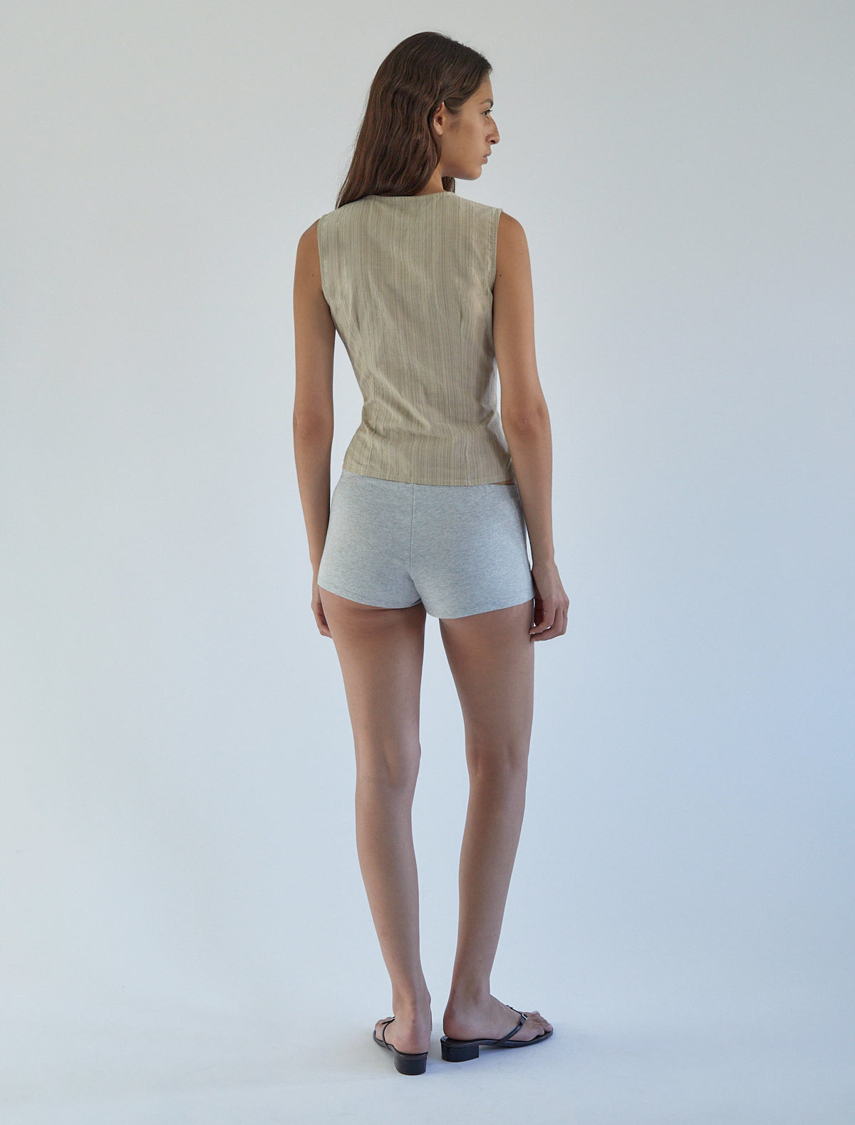 Mufi sleeveless striped top hook eye closure ecru